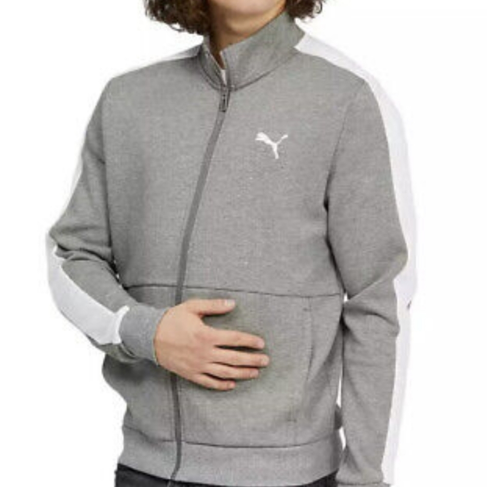 PUMA Men's Gray White Track Jacket Size Medium M Full Zip Pockets